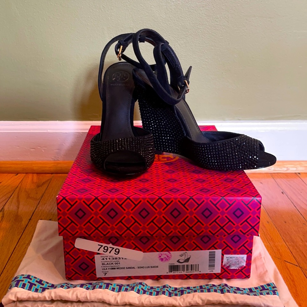 Tory Burch black wedge sandal.
